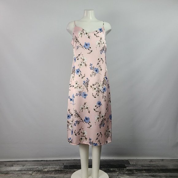 EMMA & Michele Pink Floral Satin Slip Dress Size M - Picture 1 of 16